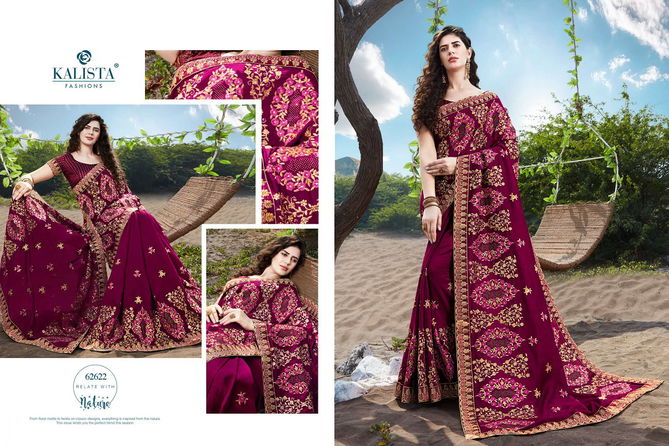 Kalista Meera Latest fancy Designer Festive Wear Heavy vichitra silk Embroidery Worked Sarees Collection