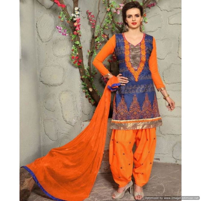 Latest Designer Embroidered Punjabi Dress Material With Nazmeen Dupatta 