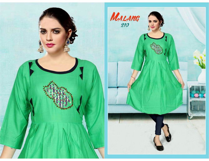 Trendy Malang 2 Latest Festive Wear Rayon With Handwork Designer Kurtis Collection
