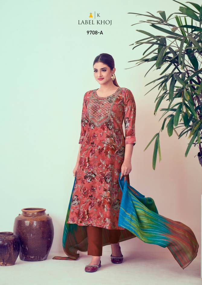Label Khoj 9705 A To 9711 B Nx Roman Silk Embroidery Readymade Suits Wholesale Online
