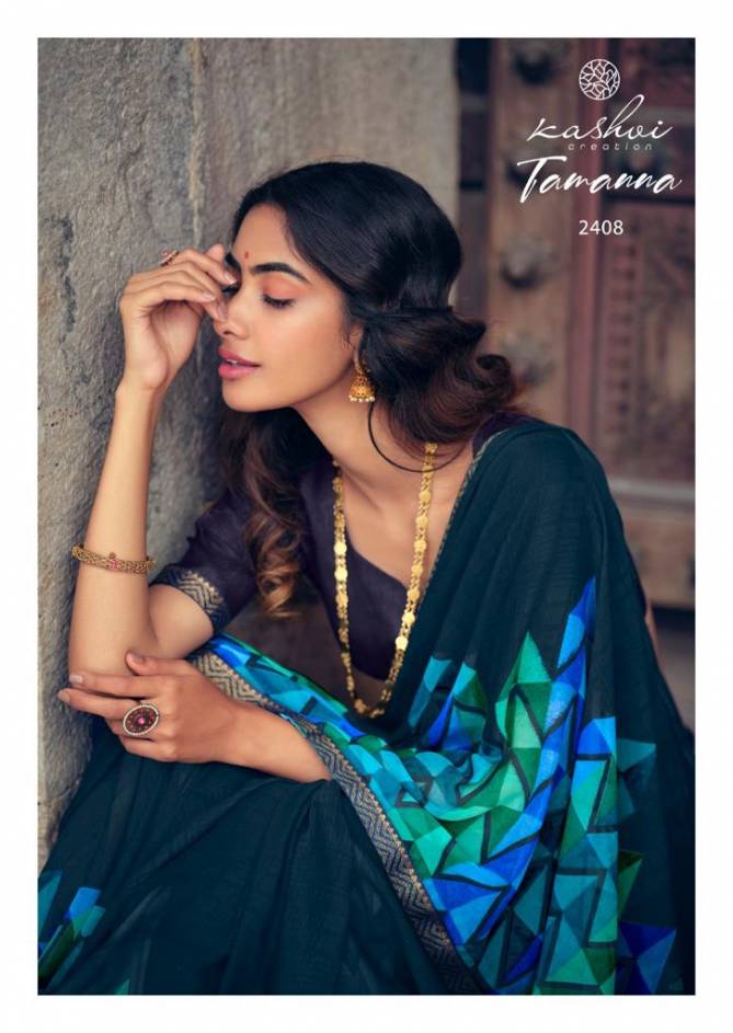 Kashvi Tamanna Silk Latest Fancy Designer Casual Wear Printed Weightless With Border Saree Collection
