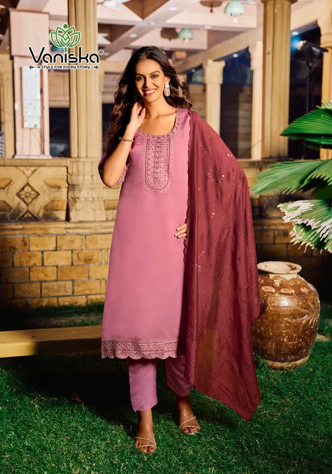 Fiza Vol 4 By Vaniska Roman Silk Kurti With Bottom Dupatta Exporters In India