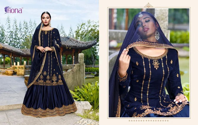 Fiona Velvet Exclusive Heavy Designer Wedding Wear Velvet Heavy Worked Sharara Suit Collection
