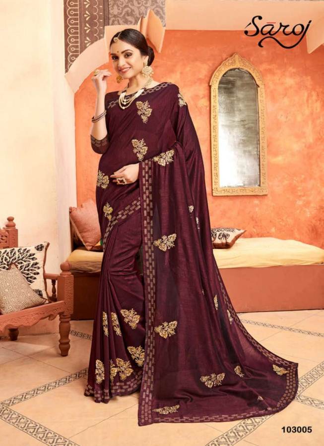 Designer Party Wear Bridal Vichitra Saree Collection With Embroidery Work and Beautiful Design Border 