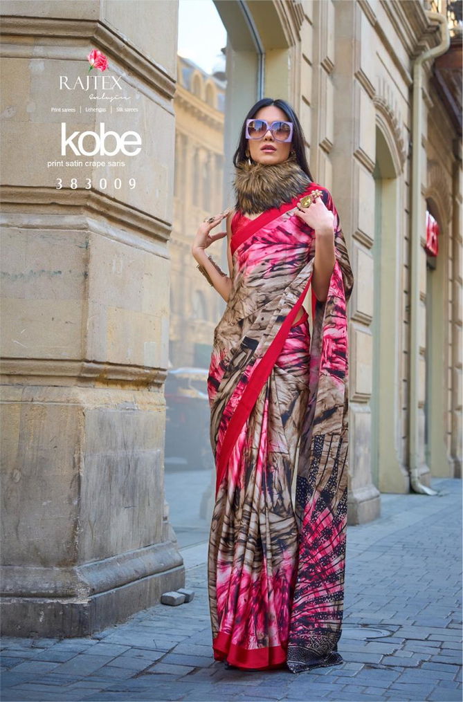 Kobe 383001 To 383018 By Rajtex Pinted Satin Crepe Sarees Surat Wholesale Market