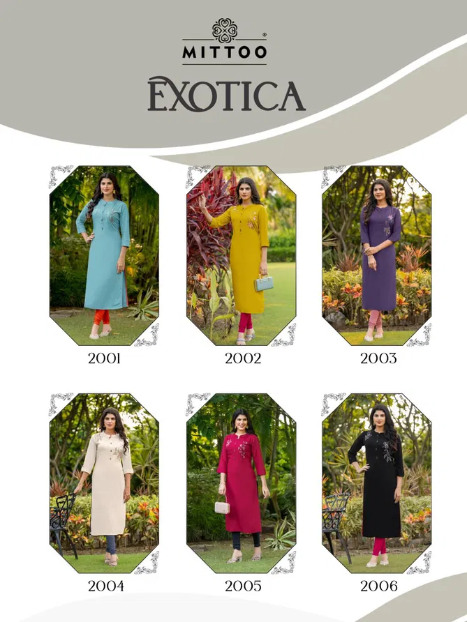 Exotica By Mittoo Rayon Designer Surat Kurtis Wholesale Market