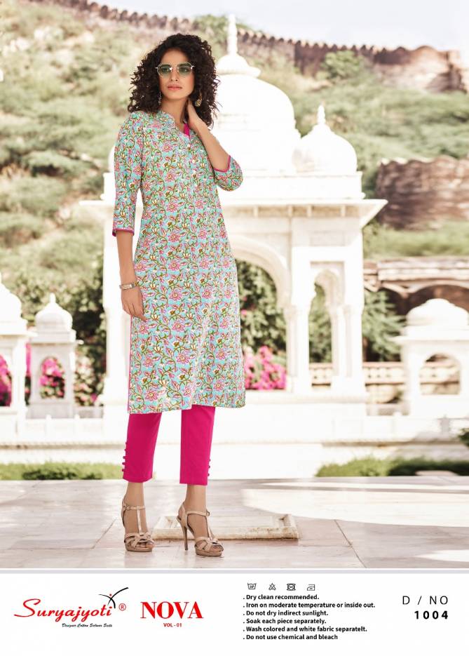 Suryajyoti Nova 1 Latest Fancy Designer Regular Casual Wear Lawn Cotton Printed Kurti Collection
