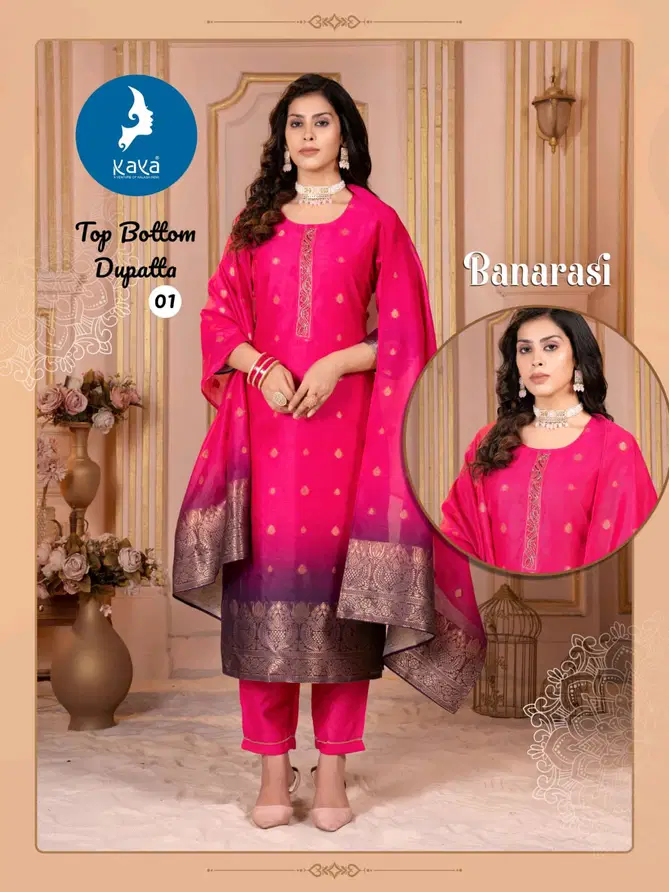 Banarasi By Kaya Chanderi Jacquard Kurti With Bottom Dupatta Wholesale Online