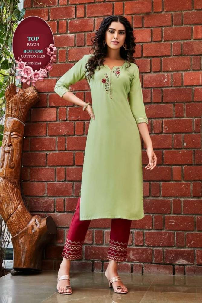 Pant 6 Desinger fancy latest Casual Wear Rayon Kurti With Bottom Collection
