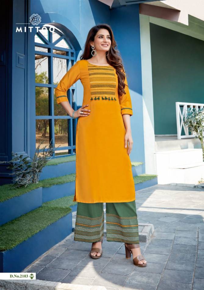 Mittoo Panghat 16 Long Latest fancy Designer Casual Wear Long Rayon Kurtis With Bottom Collection
