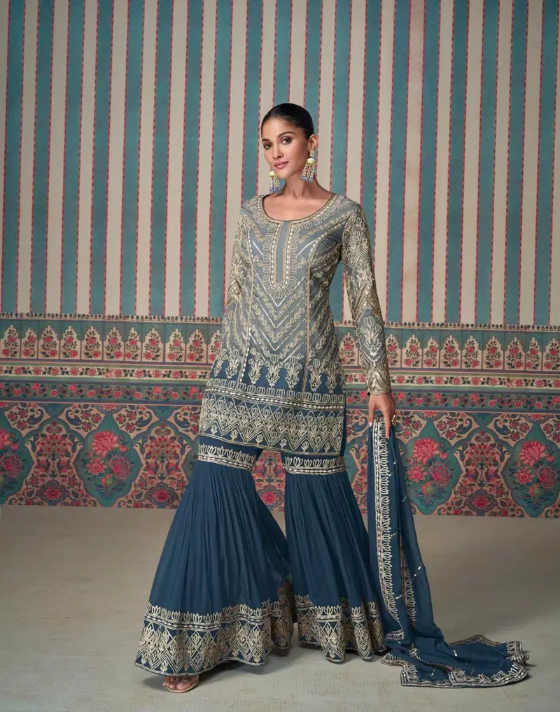 Nikhaar By Sayuri Designer Georgette Readymade Suits Exporters In India