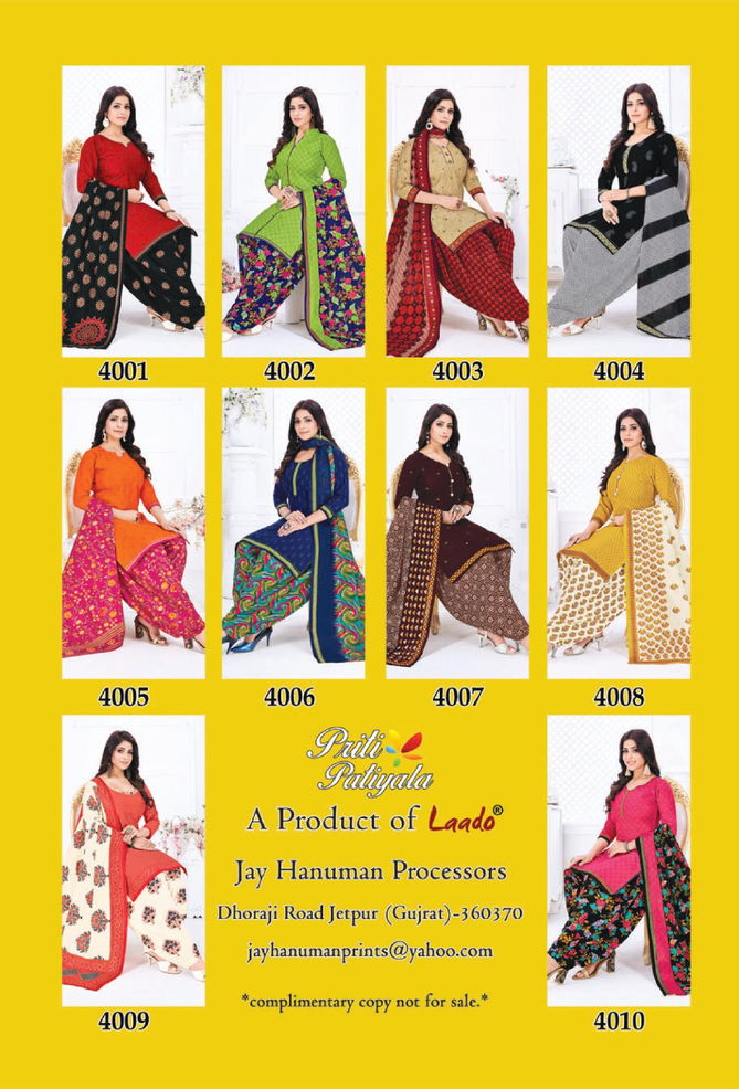 Laado Priti Patiyala Vol 4 Latest Designer Printed Pure Cotton Casual Wear Dress Material Collection 