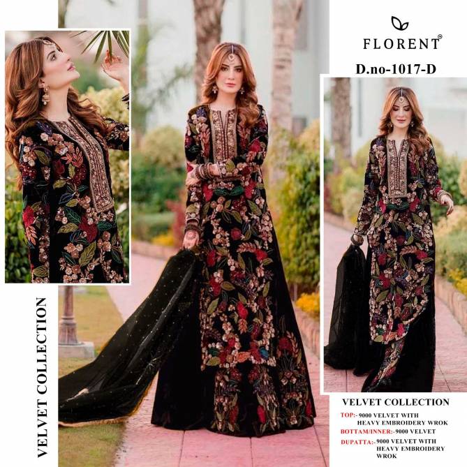 Florent 1017 A To D Winter Wear Velvet Pakistani Suits Wholesale Price In Surat
