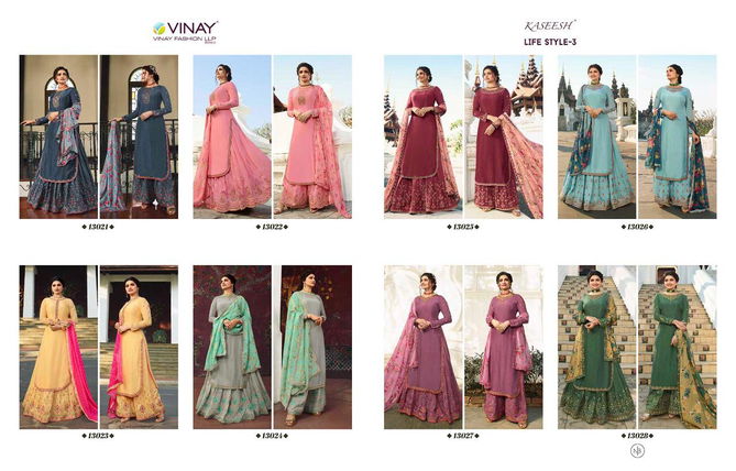 VINAY FASHION LIFE STYLE VOL-3 Designer Wedding Wear Fancy Embroidery  Muslin Satin Top With Printed Silk Georgetta With Embroidery Border Salwar Kameez Collection