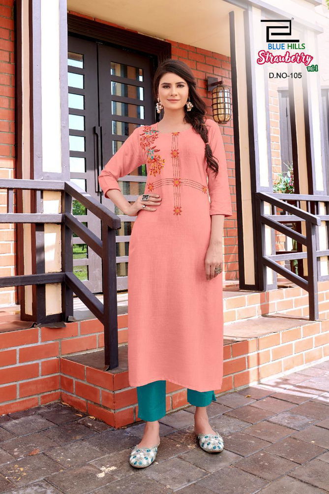 Blue Hills Strawberry Latest Fancy Heavy Festive Party Wear Designers Rayon Kurti Collection