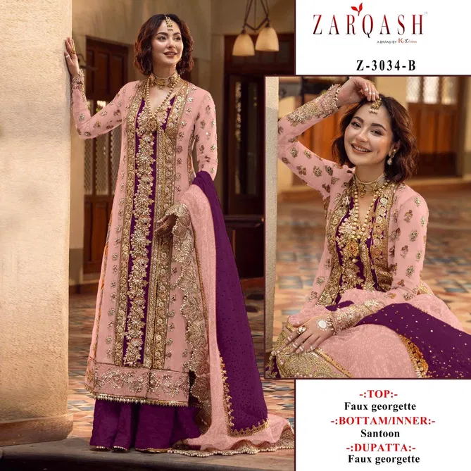 Z 3034 B Zarqash Embroidery Georgette Wholesale Pakistani Suits In India