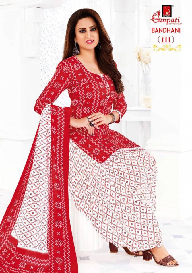 Ganpati Bandhani 1 Printed Cotton Regular Wear Designer Dress Material Collection
