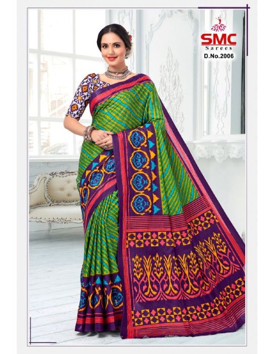 Smc Ikkat Casual Daily Wear Cotton Printed Designer Saree Collection