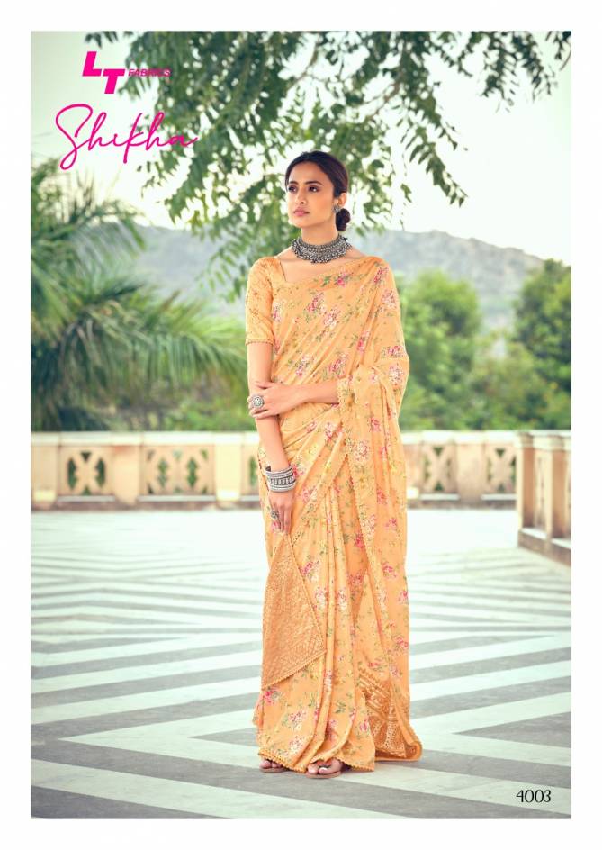 Lt Shikha Latest Fancy Silk Ethnic Wear Dola Silk With Lucknow Work And Crochet Lace Saree Collection
