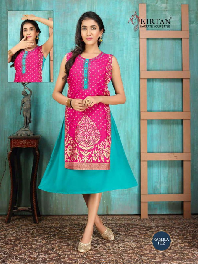 Kirtan Raslila Latest Fancy Designer Regular Wear Rayon Printed Kurti With Koti Collection
