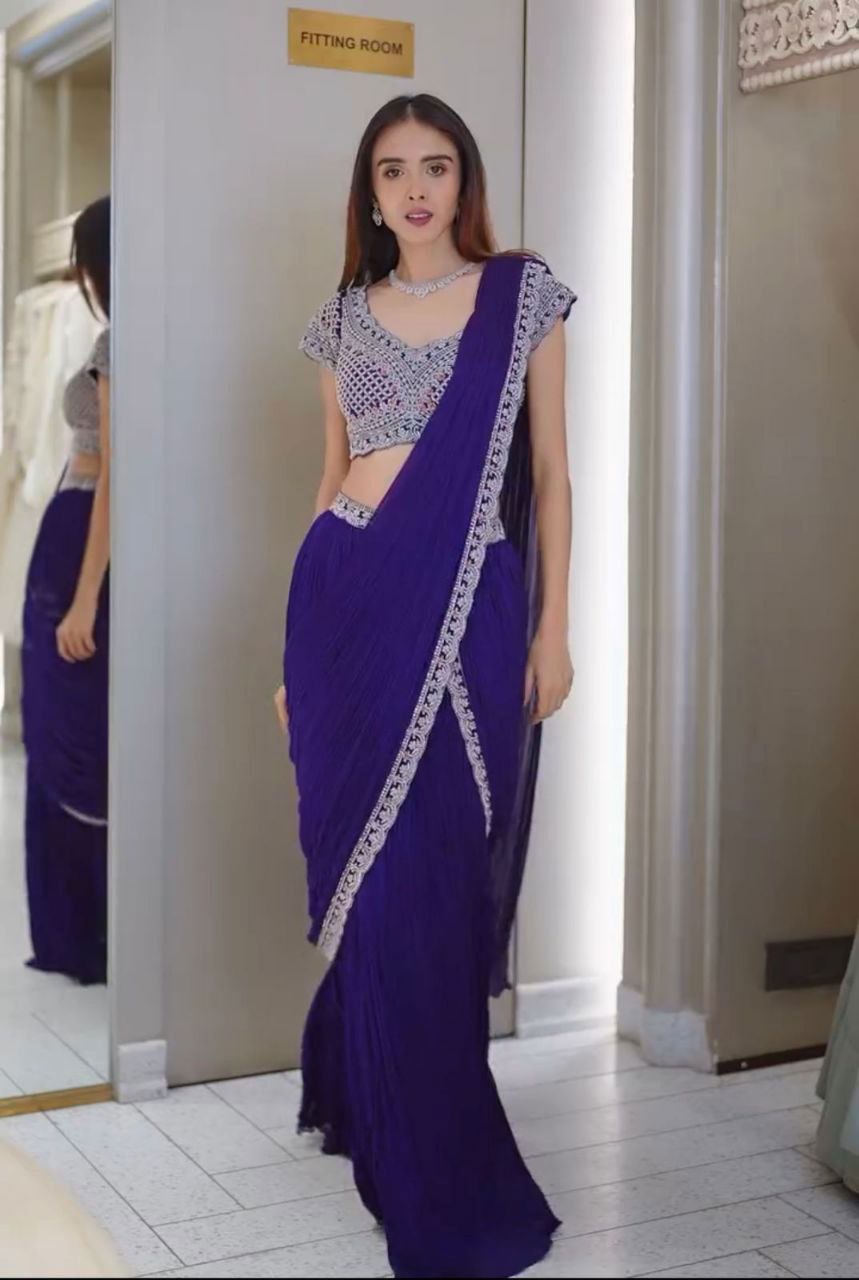 Beautiful Chinon Ready by Bt 7078 To Wear Lehenga Saree Collection