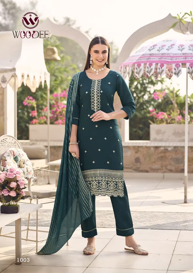 Raashi By Woodee Viscose Embroidery Kurti With Bottom Dupatta Suppliers In India