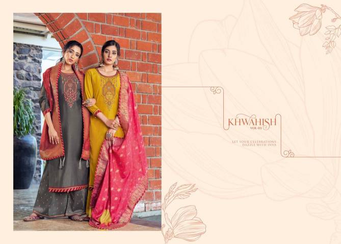 Triple Aaa Khwahish 3 Latest Fancy Designer Regular Casual Wear prampara silk with khatli work neck Dress Material Collection

