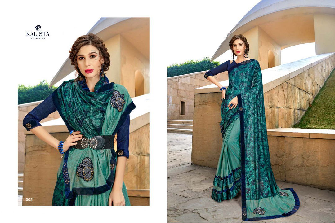 Kalista One Plus Latest Designer Party Wear Frill Design Vichitra Silk Saree Collection 