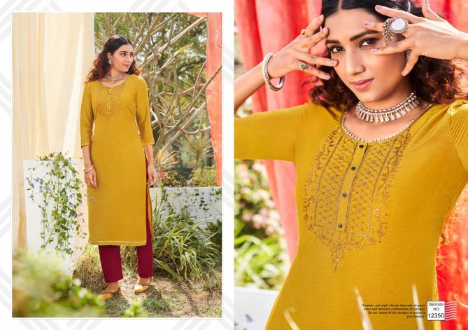 KALAROOP KITES Latest Fancy Ethnic Wear Lining Silk With Embroidery And sequence Neck Work With Bottom Kurti Collection