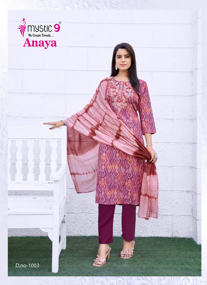 Anaya Vol 1 By Mystic 9 Rayon Embroidery Kurti With Bottom Dupatta Exporters In India