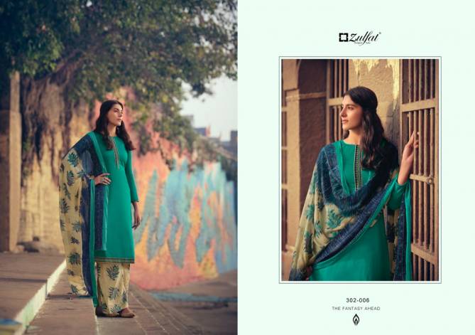 Zulfat Husna E Patiala 3 Casual Wear Elegantly stitched Kashmiri style Tie Lace Cotton Top With Bottom And Four Side less Dupatta Designer Dress Material Collection