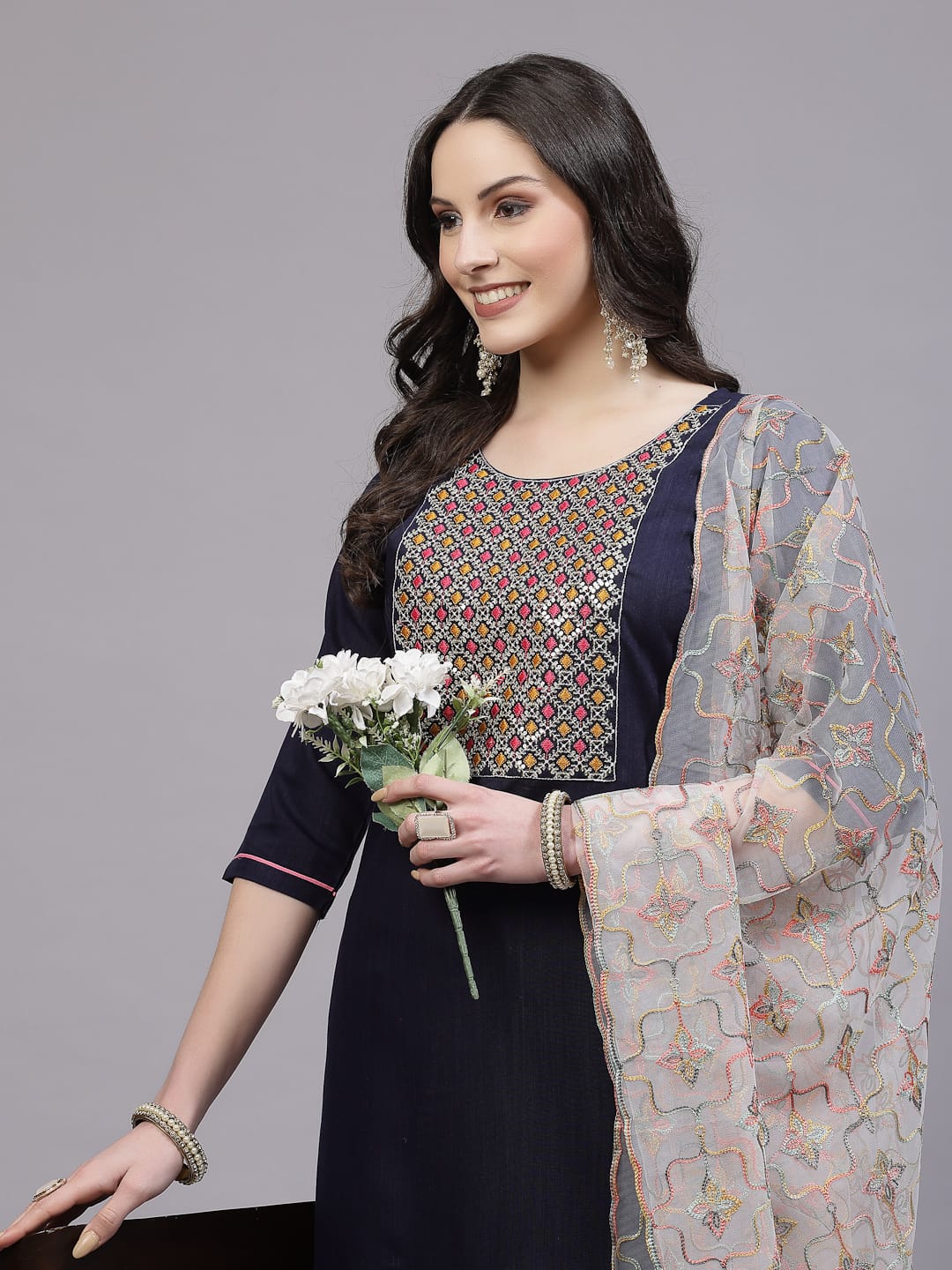 Shamal Viscose Reyon Embroidery Kurti With Bottom Dupatta Wholesale Shop In Surat