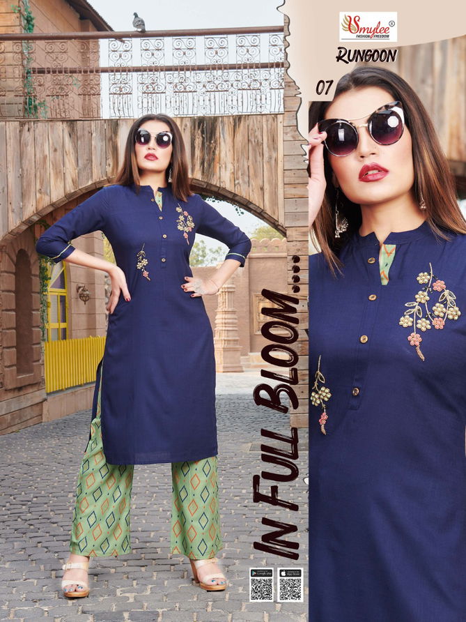 RUNG RUNGOON Fancy Regular wear Heavy plan Rayon With Hand Work Top With Palazzo Collection  