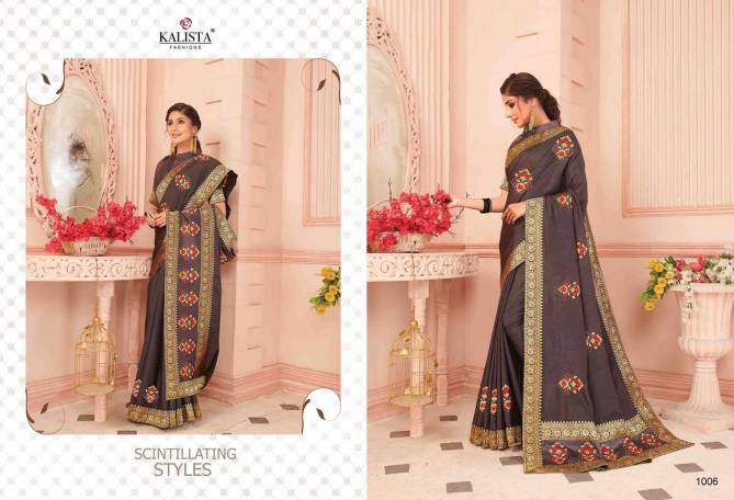 Kalista Tamanna Latest Designer wedding Wear Embroidery Worked vichitra Silk Sarees Collection