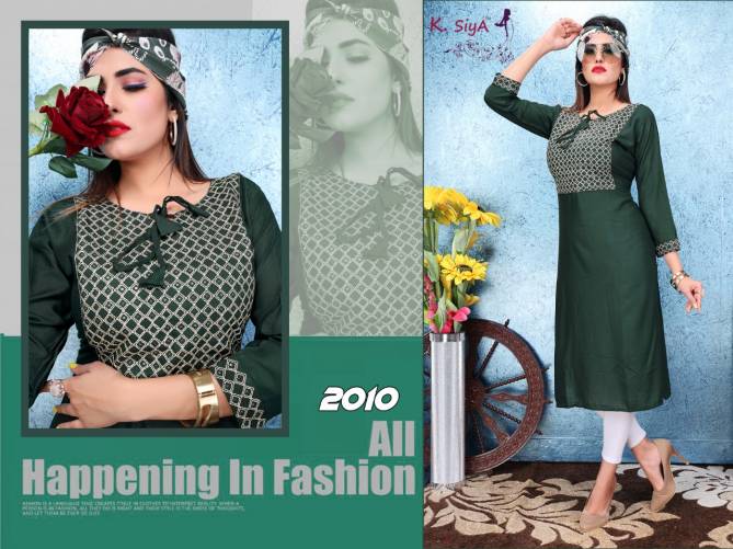 K Siya Saffron Rayon latest fancy Regular Casual Wear Designer Kurtis Collection
