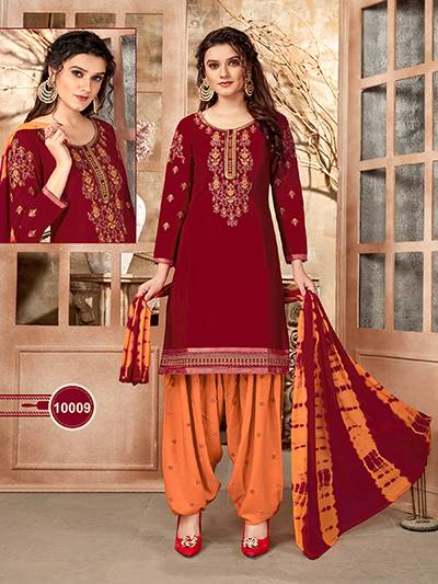 Patiyala 10 Latest Designer Festive Wear Cotton With Embroidery Work Top With Bottom And fancy Print Dupatta Dress Material Collection