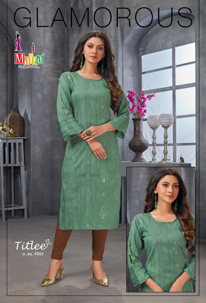 Maira Titlee 4 Heavy Party Wear Rayon Embroidery Kurti Collection