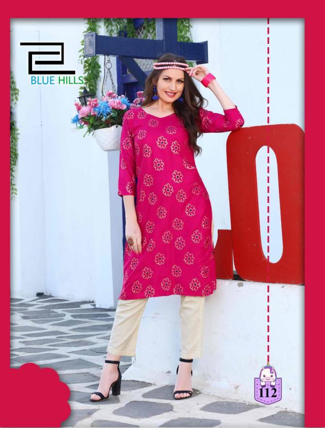 Blue Hills Divine fancy Ethnic Wear rayon With Gold Print Kurti With Bottom Designer Kurtis Collection
