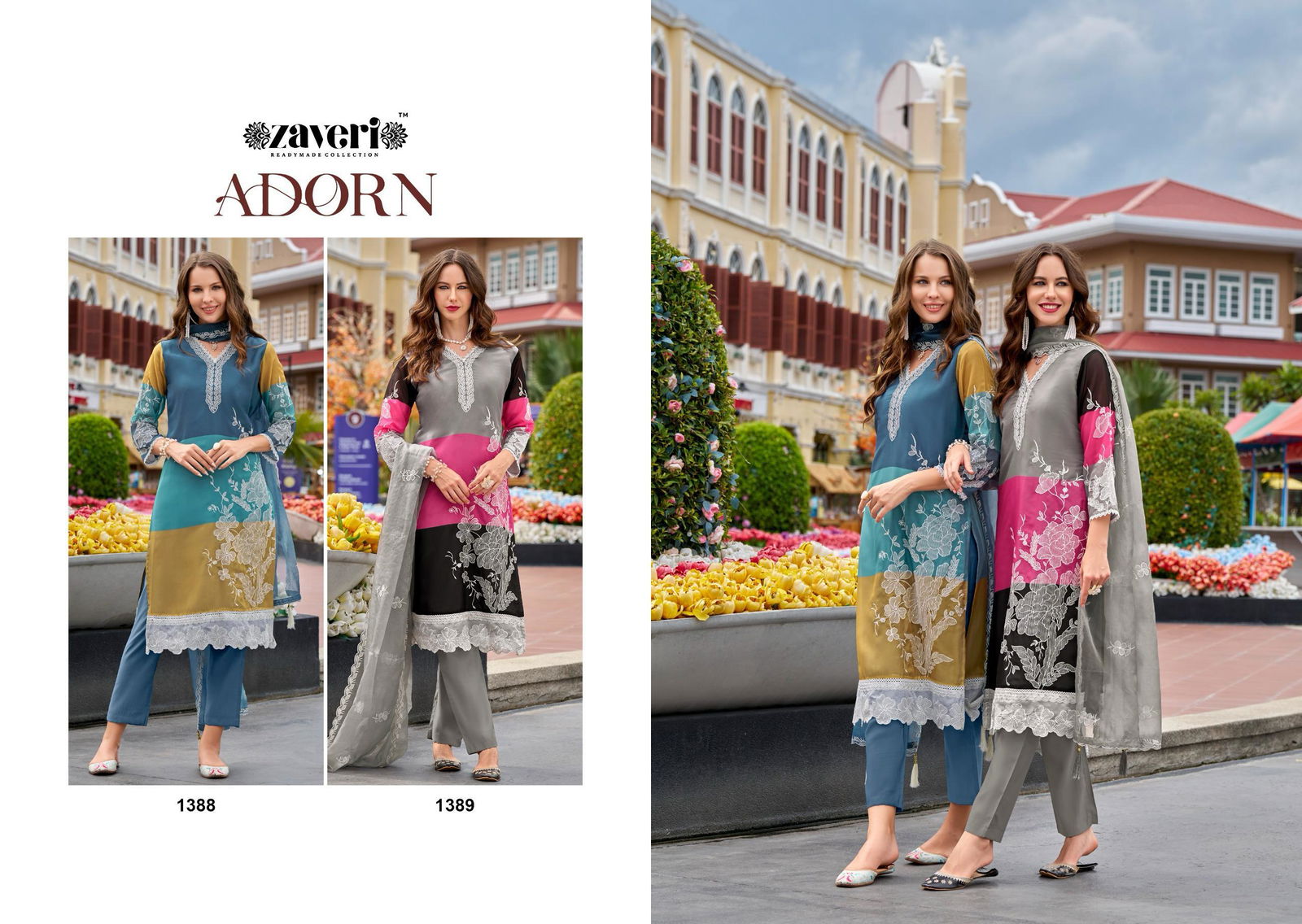 Adorn By Zaveri Soft Organza Digital Printed Readymade Suits Online Wholesale