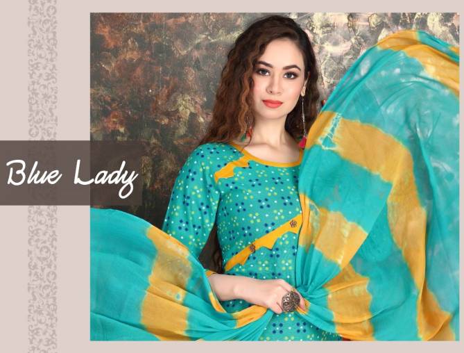 Beauty Queen Blue Lady Regular Wear Cotton Printed Ready made Collection