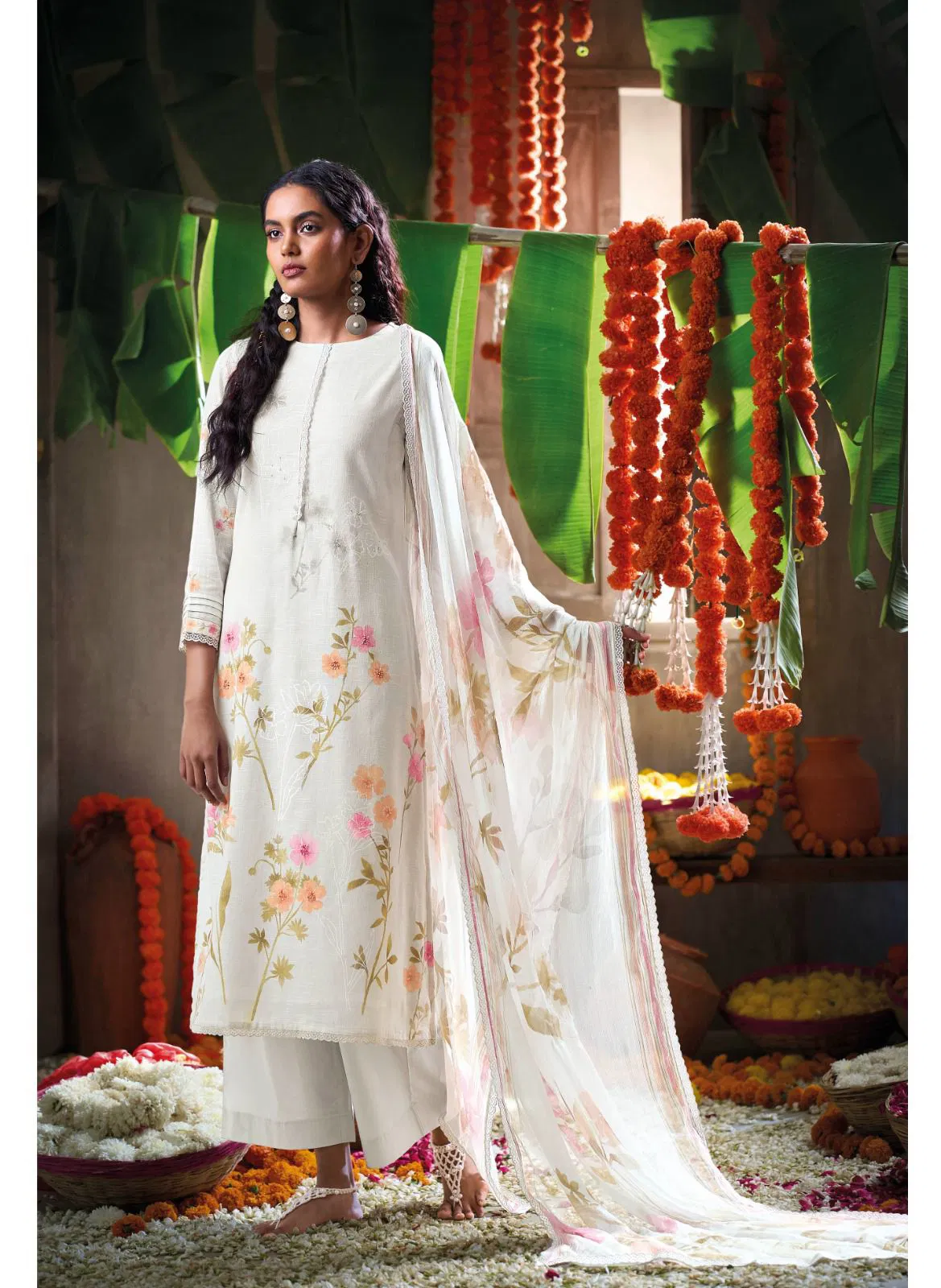 Daffodil by Ganga Cotton Linen Printed Embroidered Salwar Suit Online Wholesale