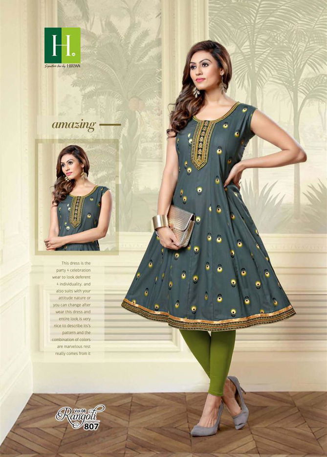 Hirwa Rangoli 8 Latest fancy designer Casual wear Anarkali Embroidery Kurtis Collection
