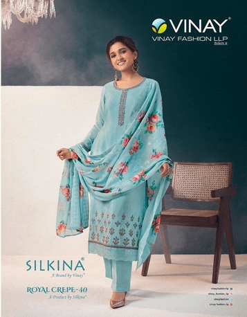 Sikina Royal Crepe 40 By Vinay Fashion Dn 61081 To 61088 Series Surat Dress material Wholesale Market