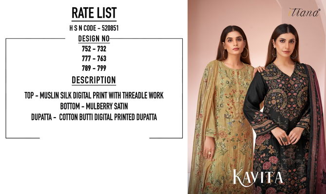 Kavita By Itrana Sahiba Muslin Silk Digital Printed Dress Material Online Wholesale