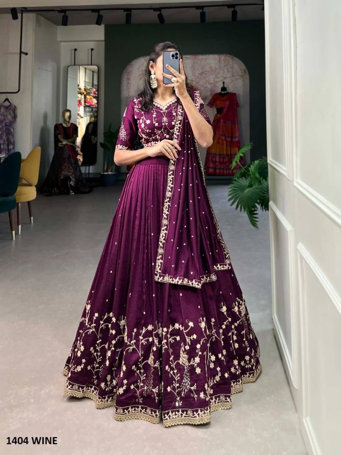 Aawiya 1404 Wine Vichitra Silk Wedding Wear Lehenga Choli Orders In india