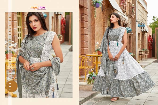 Tips Tops Mimi Fancy Stylish Party Wear Printed Designer Rayon Long Gown With Dupatta Collection
