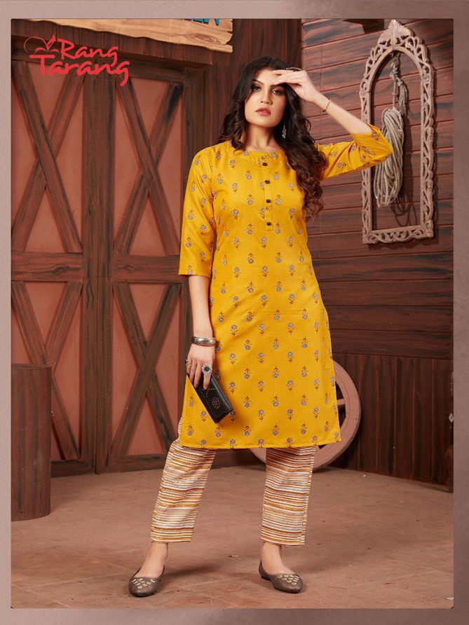 Rung Tarang Blossom Fancy Designer Casual Wear Kurtis With Bottom Collection
