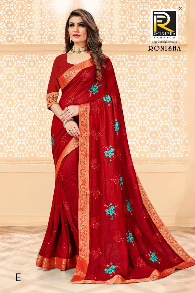 Ronisha Media Latest Fancy Designer Festive Wear Vichitra Silk Embroidery Worked Designer Saree Collection
