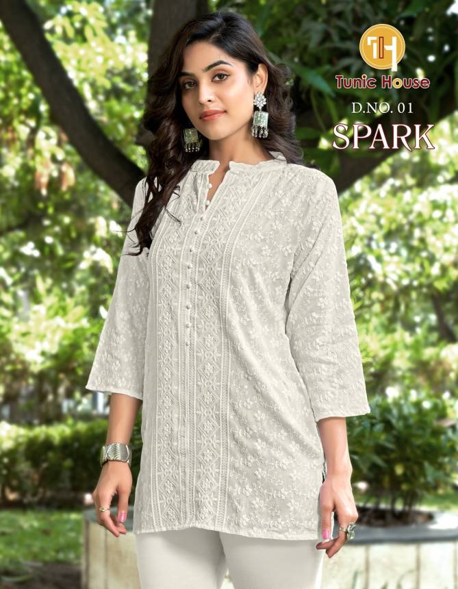 Spark 01 By Tunic House Chikankari Viscose Rayon Ladies Top Manufacturers