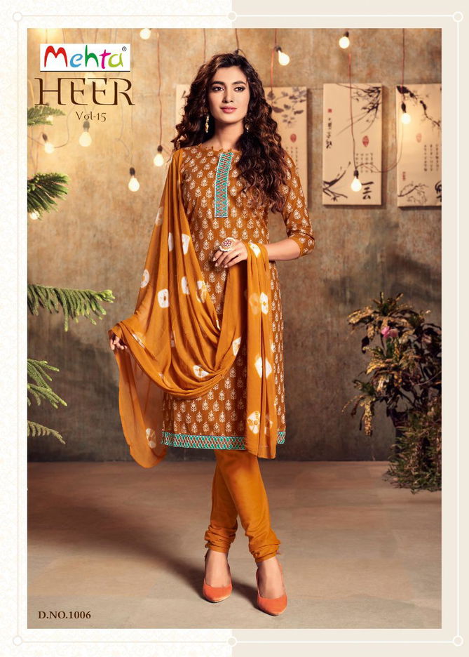 Mehta Heer 15 Latest Fancy Designer Casual Wear Ready Made Cambric Printed Cotton Dress Collection
